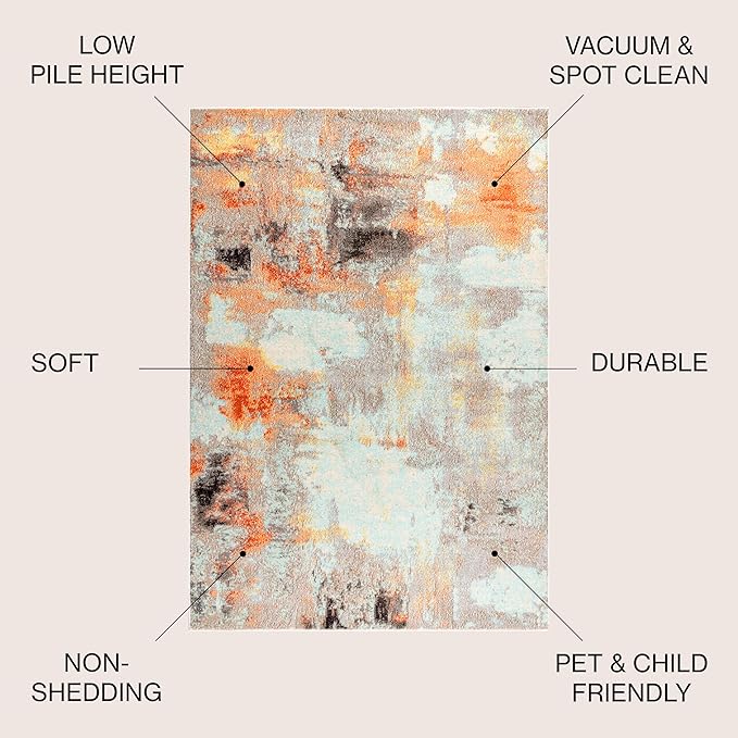 JONATHAN Y Modern Abstract Vintage Cream/Orange Indoor Area Rug, 5x8, Contemporary POP, Transitional, Easy-Cleaning for Living Room, Bedroom, Kitchen, Pet Friendly, Non-Shedding (CTP104B-5)