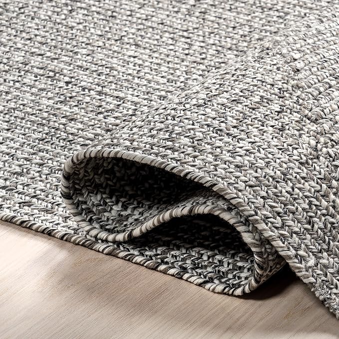 nuLOOM 6' Square Solid Hand Braided Indoor/Outdoor Area Rug, Pet-Friendly, High Traffic, Weather Resistant, for Patio, Balcony, Bedroom, Living, Dining Room, Wynn Salt and Pepper