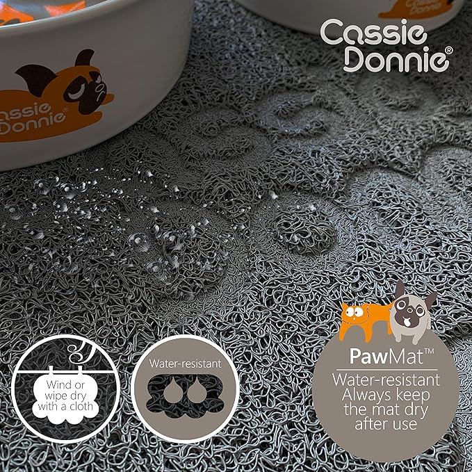 Cassie Donnie Dog and cat Feeding mat.Pet mat for Food and Water Bowls. Flexible Soft Non-Toxic Waterproof Rug. Non-Slip Back on Floor.Easy to Clean.Roll up to Store.