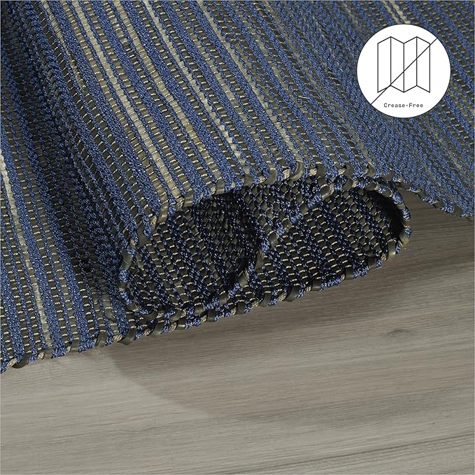 Fab Habitat Area Rug - Hand Woven, Stain Resistant, Pet Friendly - Premium Recycled Polyester Yarn & Reclaimed Rubber - Stripes - Bedroom, Living Room - Kismet - Indigo - 4 x 6 ft