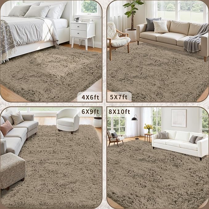 4x6 Area Rug for Living Room: Ultra Soft Fluffy Rug Modern Large Thicked Shag Rug for Bedroom Non Slip Indoor Fuzzy Carpets for Girls Kids Room Nursery Dorm Home Decor Gray Camel