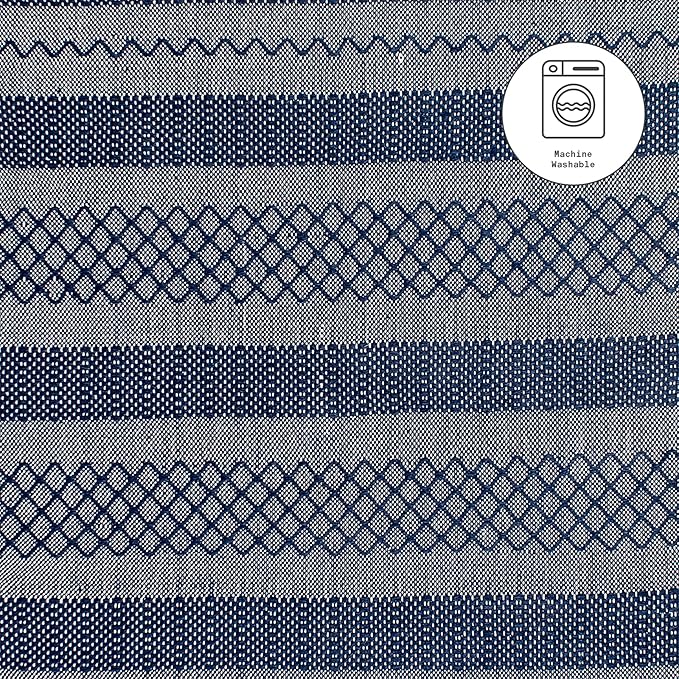 Fab Habitat Machine Washable Area Rug - Hand Woven, Stain Resistant, Pet Friendly - Premium Recycled Polyester Yarn - Shadow Stripes - Kitchen, Bathroom, Laundry Room - Mir - Blue - 3 x 5 ft