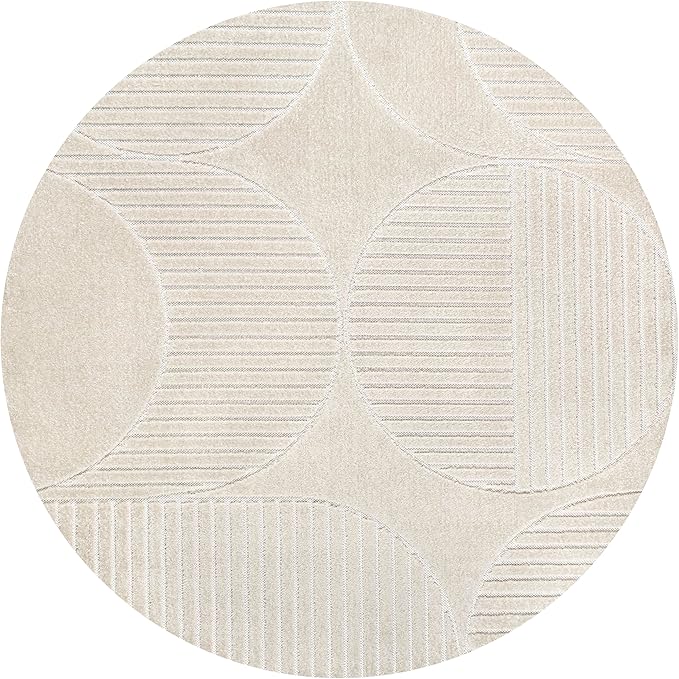 JONATHAN Y Nordby High-Low Arch Striped Ivory/Cream 5' Round Indoor/Outdoor Area Rug, Pet Friendly, Non-Shedding, Stain Resistant, Easy-Cleaning for Backyard, Patio, (SCN104B-5R)