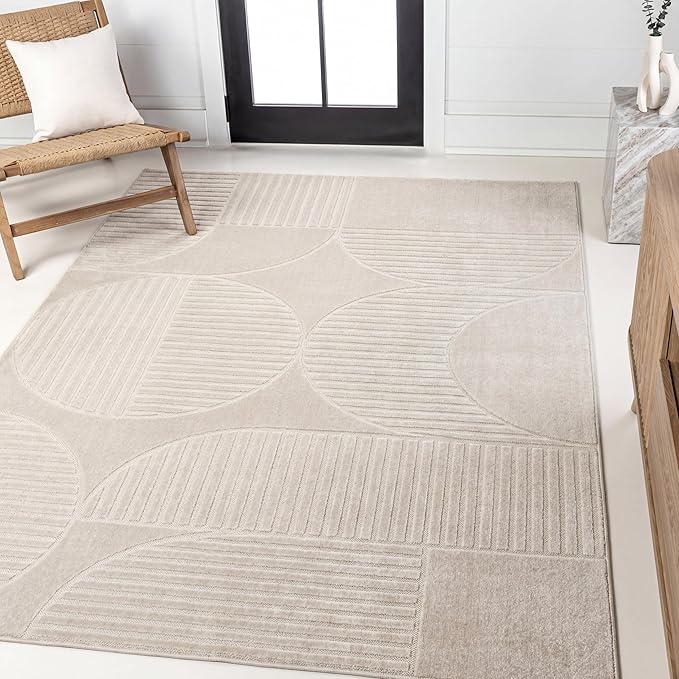 JONATHAN Y Nordby High-Low Arch Striped Ivory/Cream Indoor/Outdoor Area Rug, 12x15, Pet Friendly, Non-Shedding, Stain Resistant, Easy-Cleaning for Backyard, Patio (SCN104B-15)