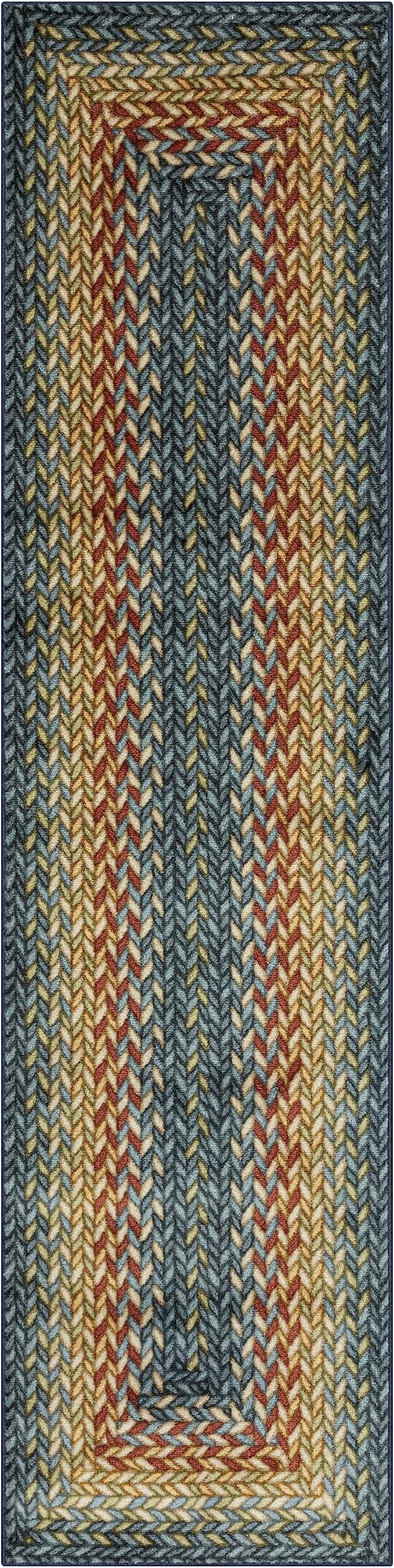 Maples Rugs Marion Bohemian Braided-Style Print Runner Rug ??Made in USA ??Washable, Non-Slip Indoor Runner for Hallway, Kitchen, and Laundry Room, 2' x 8', Multi-Color
