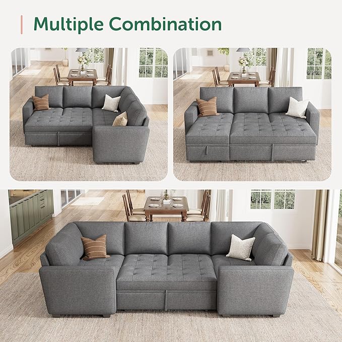 HONBAY Modular Sectional Sleeper Sofa with Pull Out Bed, Loveset Chair for Sectional Couch, Grey