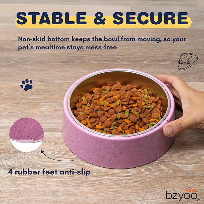 bzyoo 32oz 4CUP Elevated Dog & Cat Bowl, Sprinkle Design, Slanted Stainless Steel Pet Bowl with Removable Inner Bowl, Non-Slip Silicone Base, Dishwasher Safe, for Dry/Wet/Raw Food & Water Pink