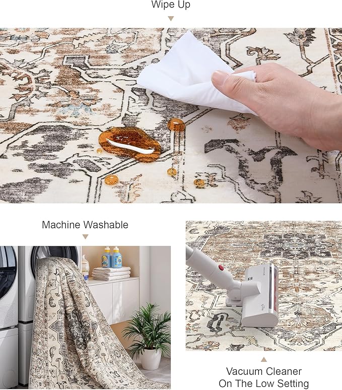6x9 Area Rugs for Living Room,Super Soft Ultra-Thin Stain Resistant Machine Washable Rugs for Bedroom,Non-Slip Backing Large Area Rug(Brown/Grey,6'x9')