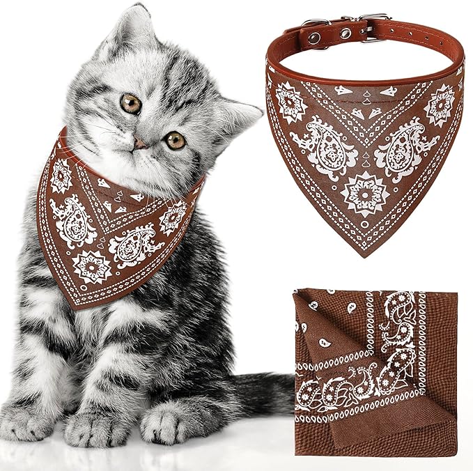 Cat Dog Bandana Collar & Owner Matching Paisley Pattern Bandana Women Headband Square Scarf Headwear Puppy Scarf for Small Dog Adjustable Cat Collar Triangle Neckerchief Handkerchief(Brown)