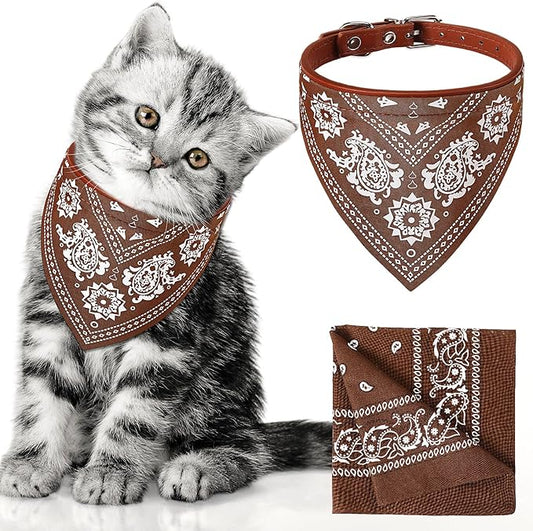 Cat Dog Bandana Collar & Owner Matching Paisley Pattern Bandana Women Headband Square Scarf Headwear Puppy Scarf for Small Dog Adjustable Cat Collar Triangle Neckerchief Handkerchief(Brown)