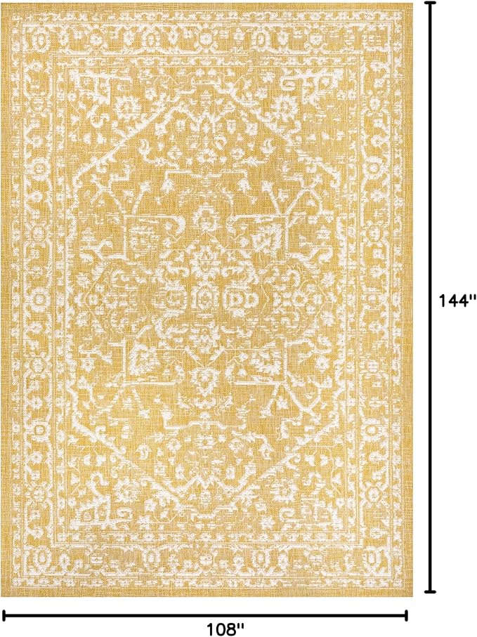 JONATHAN Y Boho Medallion Indoor Outdoor Area Rug 9X12 Yellow/Cream, Malta Textured Weave for Backyard, Patio, Porch, Easy-Cleaning, High Traffic, Pet-Friendly, Non-Shedding (SMB104G-9)