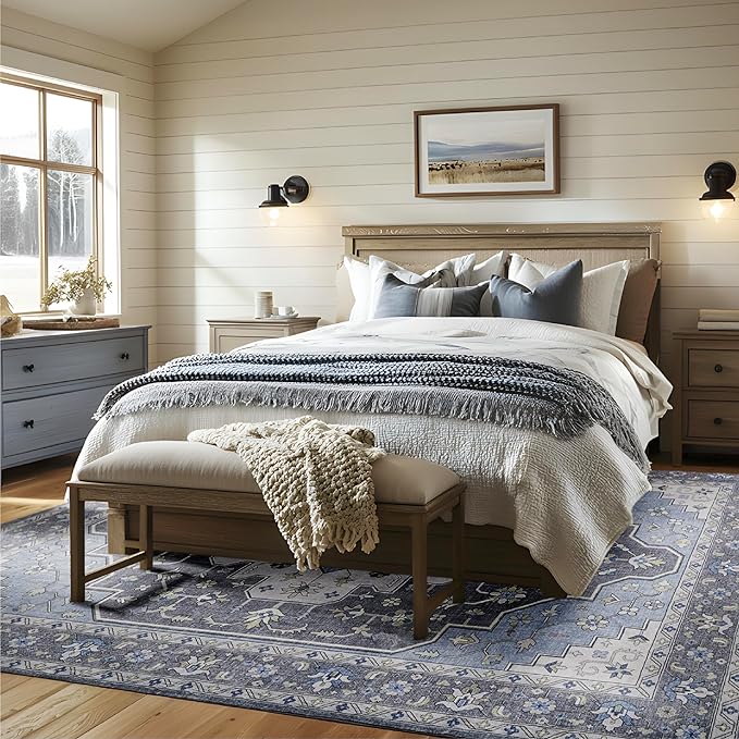 Bedsure 3x5 Area Rugs for Living Room, Machine Washable Rugs, Non-Slip Backing, Non-Shedding, Vintage Low Pile Easy Care Throw Carpet for Bedroom Dining Room, Grey