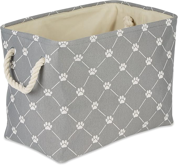 Bone Dry Pet Storage Collection Paw and Bone Print, Small Rectangle, 14x8x9, Gray