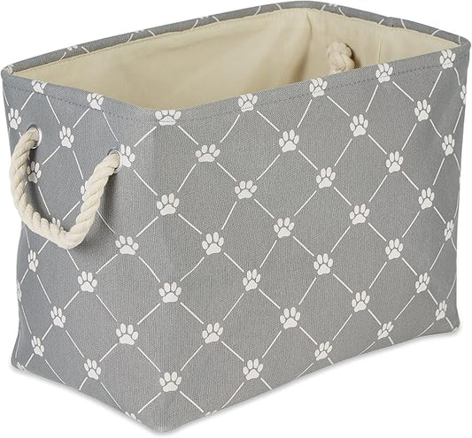 Bone Dry Pet Storage Collection Paw and Bone Print, Small Rectangle, 14x8x9, Gray