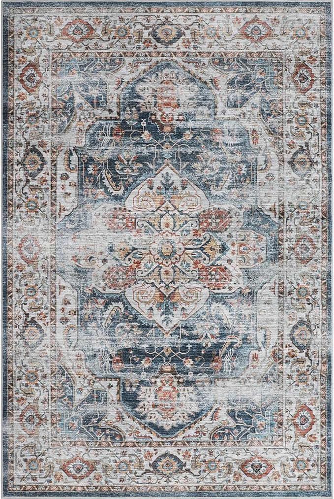 6x9 Area Rugs for Living Room - Stain Resistant Machine Washable Rugs for Bedroom,Non-Slip Backing Large Area Rug (Navy, 6'x9')