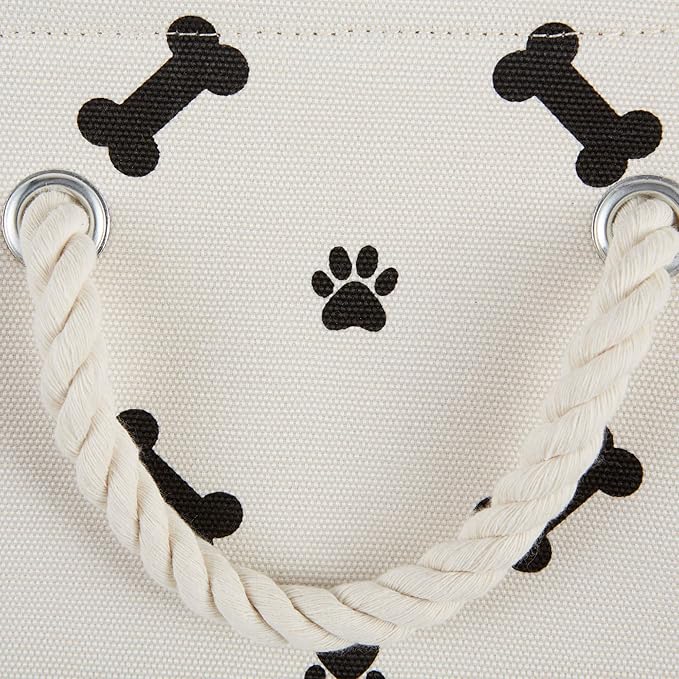 Bone Dry Pet Storage Collection Paw and Bone Print, Medium Round, 12x15x15", Black