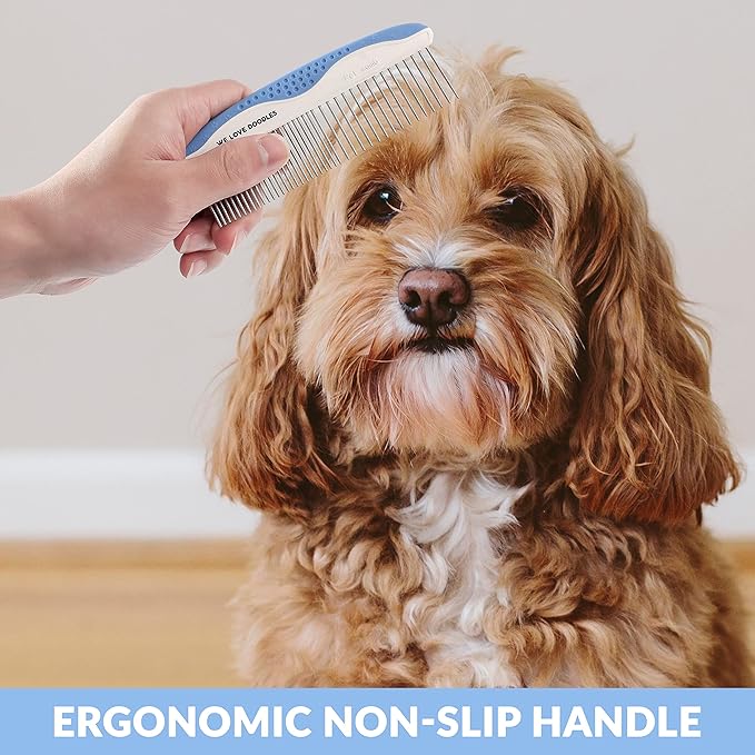 We Love Doodles Small Dog Grooming Comb & Large Dog Slicker Brush Bundle - Grooming Comb & Mini Slicker Brush For Small Puppy Kit - Removes Tangles & For Dematting - Made in USA
