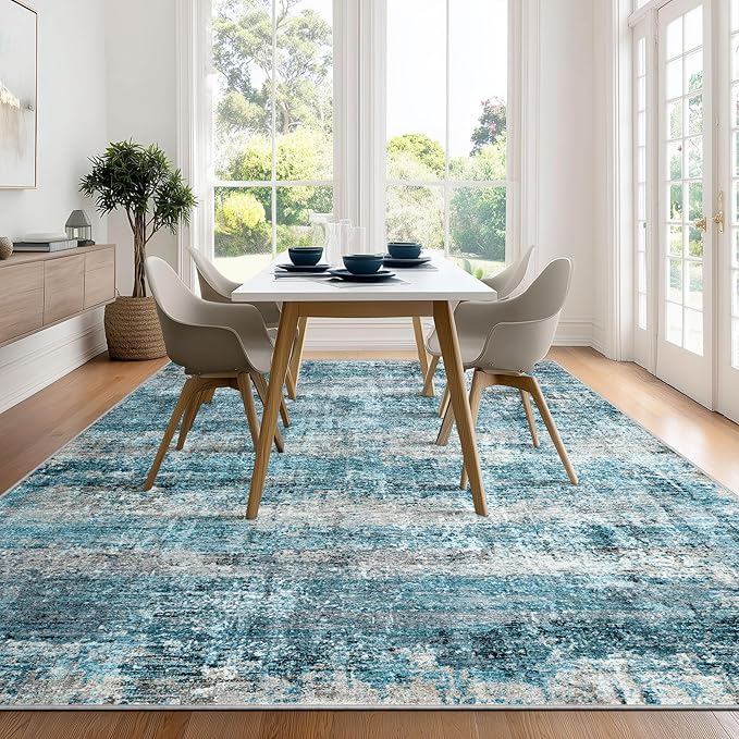 LEPEII 9x12 Area Rug, Modern Abstract Washable Large Rugs for Living Room, Dining Room, Non-Slip Non Shedding Low Pile Home Decor Durable Bedroom Rug-Blue
