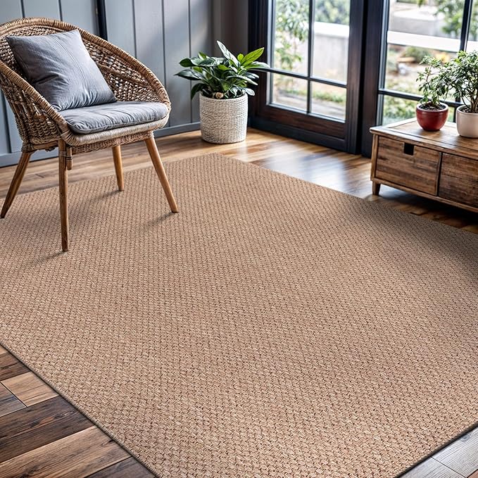 CAMILSON Easy Jute Rug 4x6, Indoor Outdoor Natural Color Farmhouse Area Rugs for Living Room Patio and Kitchen Rug, Solid Boho Woven Design, Easy-Cleaning, Washable Outside Carpet Alfombras (4 x 6)