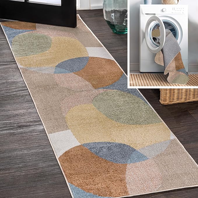 JONATHAN Y Machine Washable Multi Runner Rug 2X8 ft, Pebble Geometric Contemporary for Living Room, Bedroom, Kitchen, Office, Easy-Cleaning, High Traffic, Pet-Friendly, Non-Shedding (WSH307A-28)
