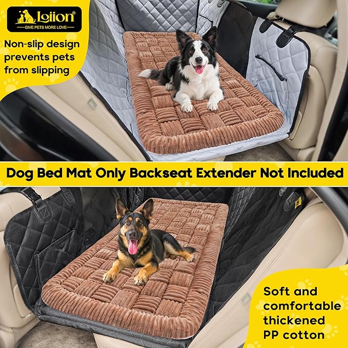 Dog Car Bed Mat, Non-Slip Backseat Extender Pet Blanket, Plaid Dog Bed for SUVs, Sedans & Trucks, Chew-Resistant Travel Pad for Dogs, Easy Clean & Scratch-Proof & Comfort (50"x24.6") Brown