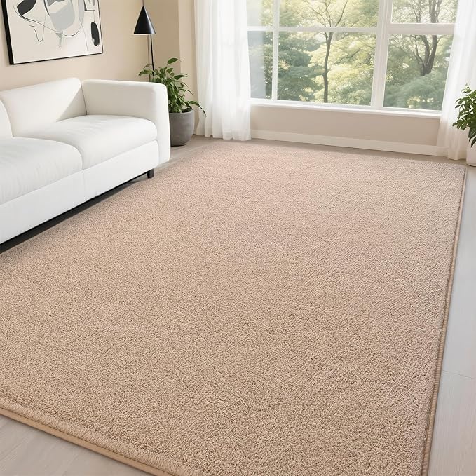 DweIke 5x7 Beige Area Rugs for Bedroom, Super Soft Living Room Rug, Thickened Memory-Foam Throw Carpet, Non-Slip and Washable Carpets for Kids Boys Girls Room Dorm Nursery Home Decor