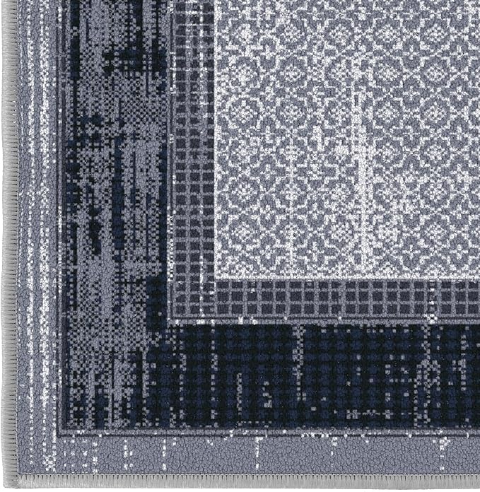 Ottomanson 2-Piece Kitchen Rug Set - Non Slip, Runner & Small Area Rug - Border - 20" x 59" & 2'3" x 3' - Durable, Stain Resistant for Entryway, Bedroom and Bathroom, Gray/Navy