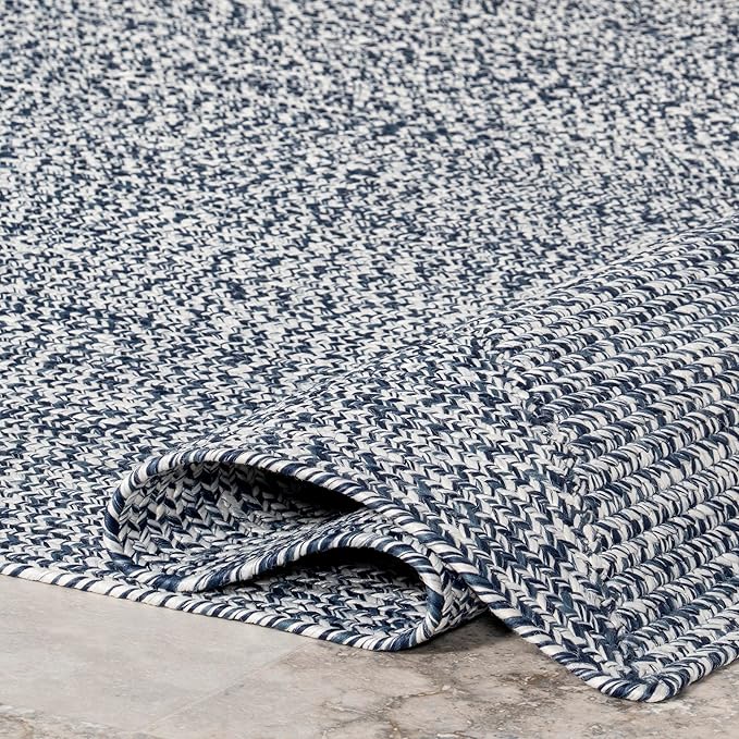 nuLOOM 5' Round Solid Hand Braided Indoor/Outdoor Area Rug, Pet-Friendly, High Traffic, Weather Resistant, for Patio, Balcony, Bedroom, Living, Dining Room, Wynn Navy