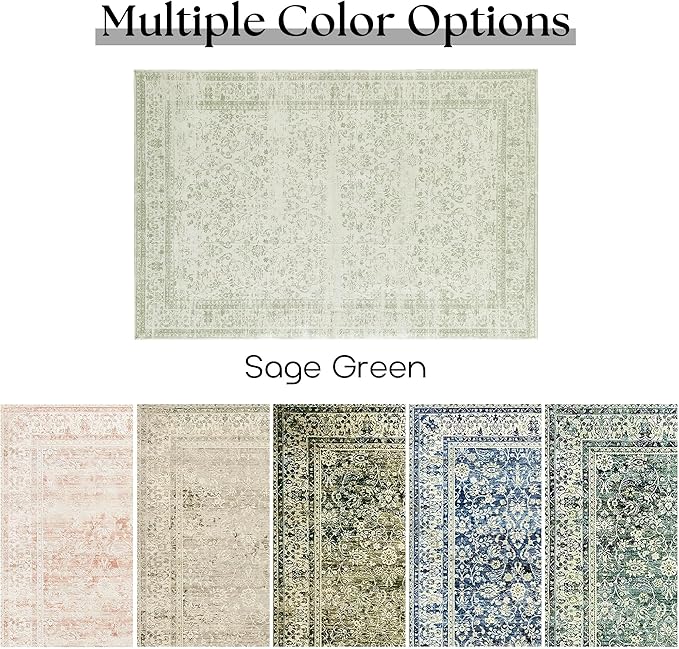 Sage Green 2x6 Runner Rug for Hallway Bathroom Washable Non Slip Vintage Boho Floral Long Runners Rugs for Entryway Indoor Bath Floor Kitchen Light Green Low Pile 2x6 Laundry Room Rug Runner