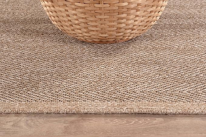 CAMILSON Easy Jute Rug 5x7, Indoor Outdoor Natural Color Fiber Area Rugs for Living Room Patio and Kitchen Rug Herringbone Seagrass Woven Design Easy-Cleaning Washable Outside Carpet Alfombras 5 x 7