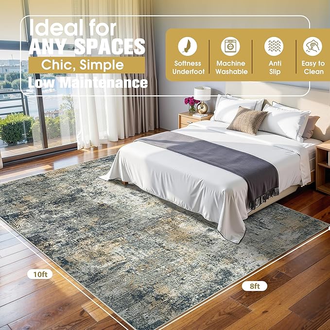 8x10 Area Rugs for Living Room Rug Washable: Abstract Large Rug for Dining Room Bedroom Carpet Non Slip 8 by 10 Indoor Modern Nursery Home Office Multi