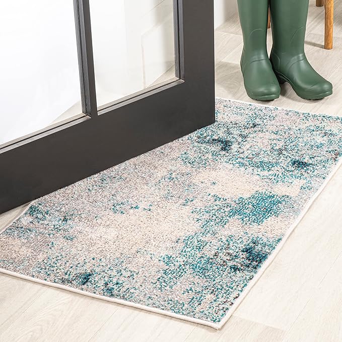 JONATHAN Y Modern Abstract Vintage Cream/Blue Indoor Area Rug, 2x3, Contemporary POP, Transitional, Easy-Cleaning for Living Room, Bedroom, Kitchen, Pet Friendly, Non-Shedding (CTP104A-23)