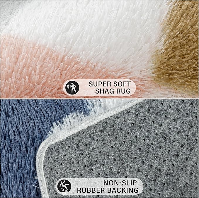 Checkered Rug 5x8 for Living Room, Modern Rainbow Shag Rug Super Soft Washable Indoor Fuzzy Carpet Non-Slip Fluffy Rugs for Bedroom Home Aesthetic Decor