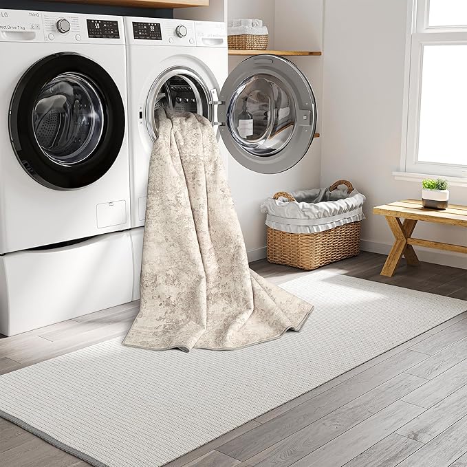 Art&Tuft Non-Slip Runner Rug - 3x5 Runner Rug Washable Low-Pile Rugs Runners, Soft Distressed Carpet Runner for Bedroom Bathroom Kitchen Laundry Living Room, Beige