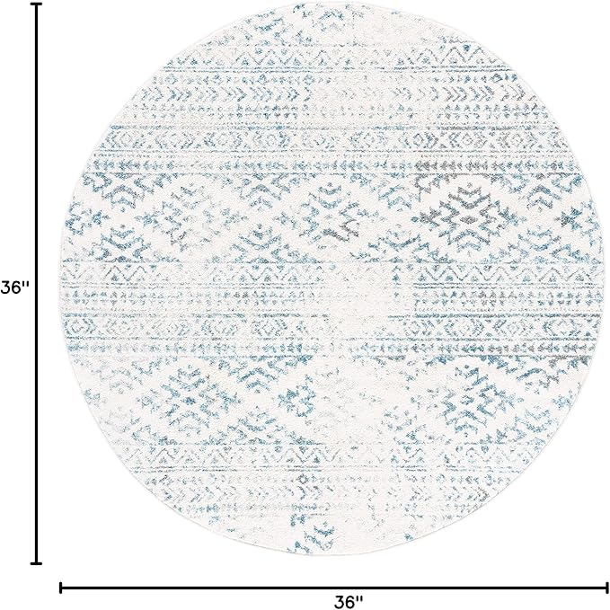 SAFAVIEH Tulum Collection Area Rug - 3' Round, Ivory & Turquoise, Moroccan Boho Tribal Design, Non-Shedding & Easy to Clean, Ideal for Entryway, Foyer, Accent Space, Bedroom (TUL272E)