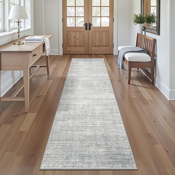 Valenrug Washable Rugs 2x8 - Stain Resistant 2x8 Area Rugs for Living Room, Non Slip Backing Large Area Rugs for Bedroom, Folable Machine Washable Area Rug (2'x8', Grey)