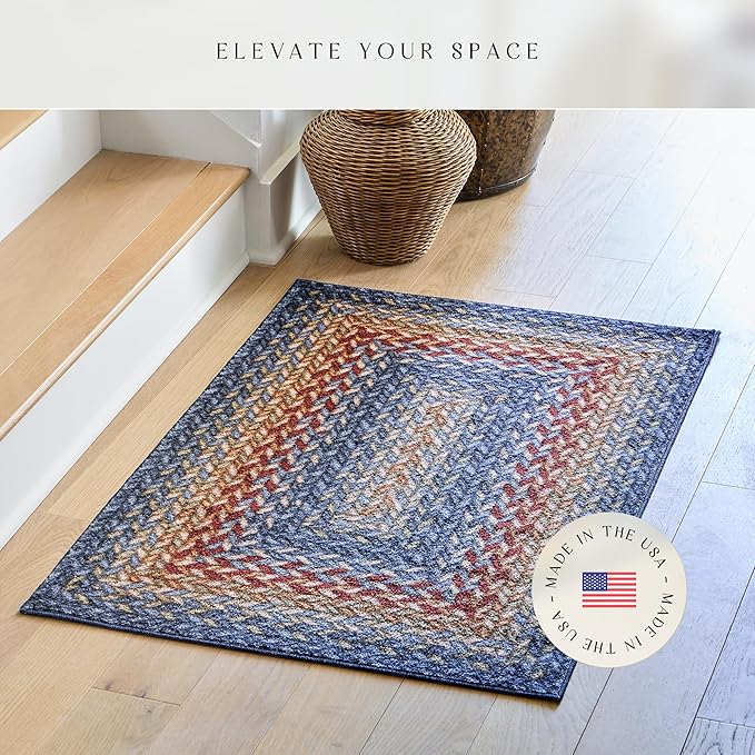 Maples Rugs Marion Bohemian Braided-Style Print Area Rug ??Made in USA ??Washable, Non-Slip Low-Profile Small Indoor Rug for Entryway & Kitchen, 46" x 30", Multi-Color