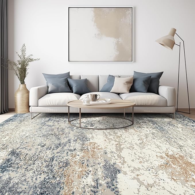Art&Tuft Washable Rugs 7x9, Anti-Slip Backing Abstract Area Rug 7x9, Stain Resistant Rugs for Living Room, Foldable Machine Washable Area Rug(TPR18-Navy, 7'x9')