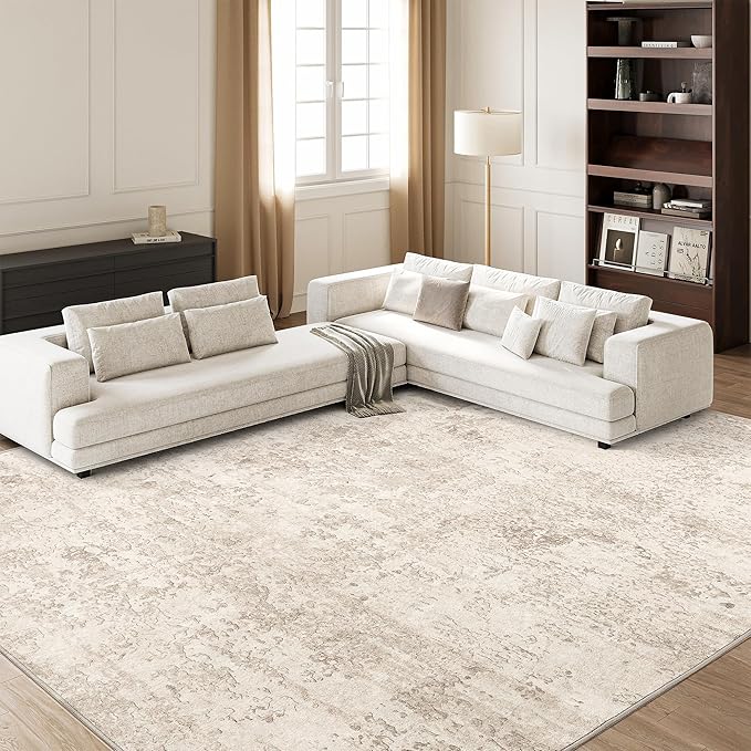 Art&Tuft Washable Rug, Anti-Slip Backing Abstract 6x9 Rug, Stain Resistant Rugs for Living Room, Foldable Machine Washable Area Rug (TPR53-Beige, 6'x9')