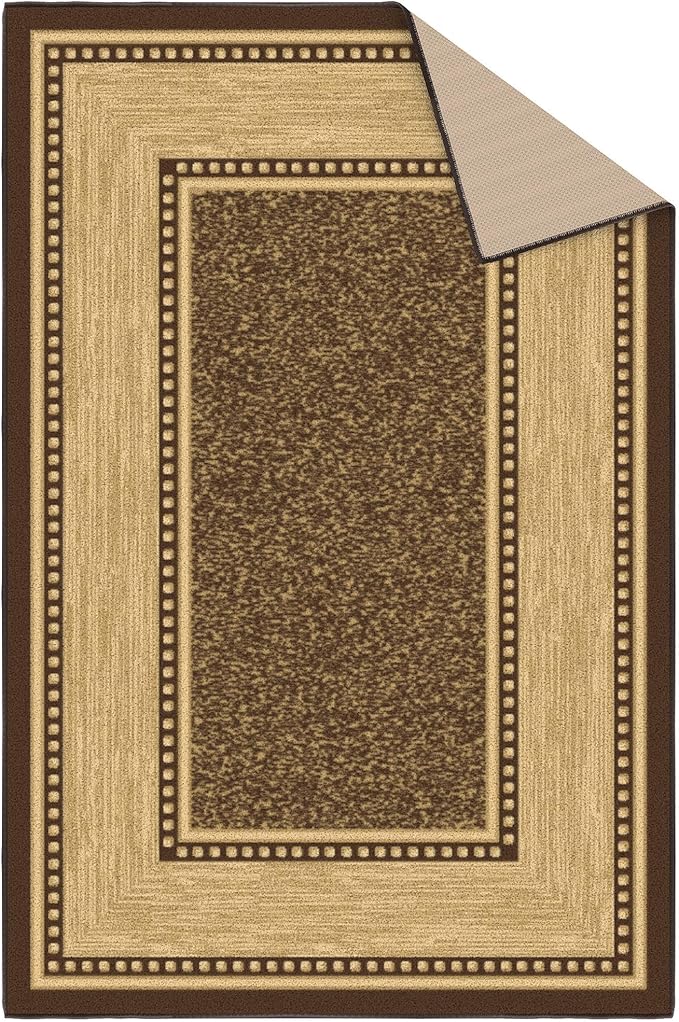 Ottomanson 3'3" x 5' Rugs for Living Room Border Area Rug for Bedroom - Non Slip Durable Large Floor Carpet for High Traffic Areas - Indoor Rug for Dining Room Kitchen Kids Playroom, Brown