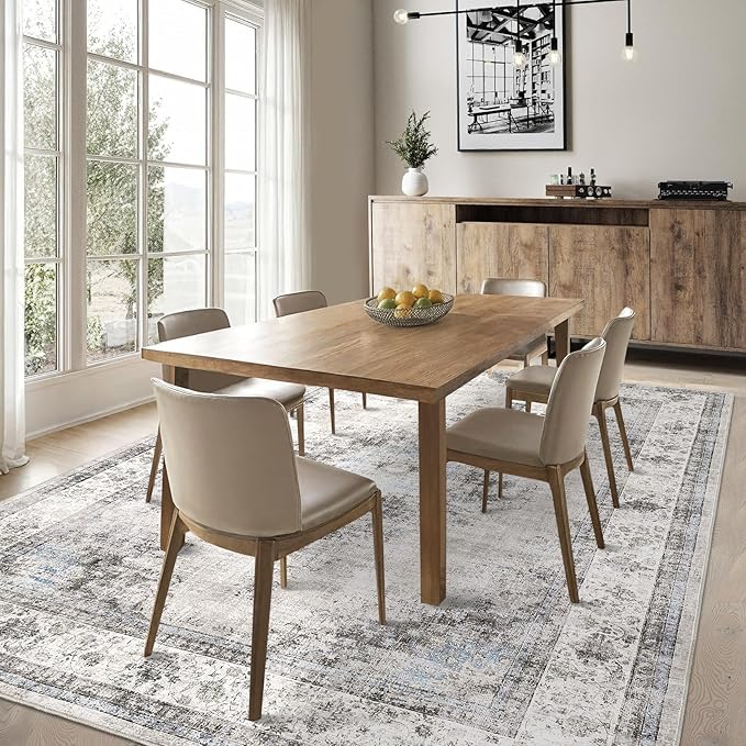 GarveeHome 4x6 Carpet for Bedroom & Dining Room, Soft Machine Washable Non Slip Vintage Medallion Distressed Area Rug for Under Table & Home Office, Beige