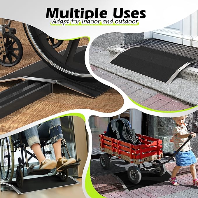 27.6"L×1.6"H Bridge Threshold Ramps for Doorways, Fits 2.8–5.1" Wide Thresholds with Adjustable Support Bars, Non-Slip Aluminum Wheelchair Ramps for Home Steps, Sliding Door Ramp for Wheelchair