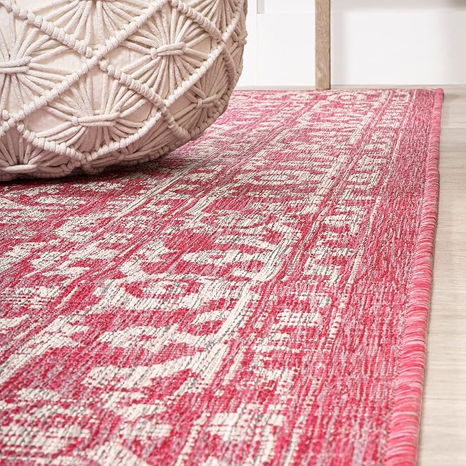 JONATHAN Y Boho Medallion Indoor Outdoor Runner Rug 2X10 Fuchsia/Light Gray, Malta Textured Weave for Backyard, Patio, Porch, Easy-Cleaning, High Traffic, Pet-Friendly, Non-Shedding (SMB104E-210)