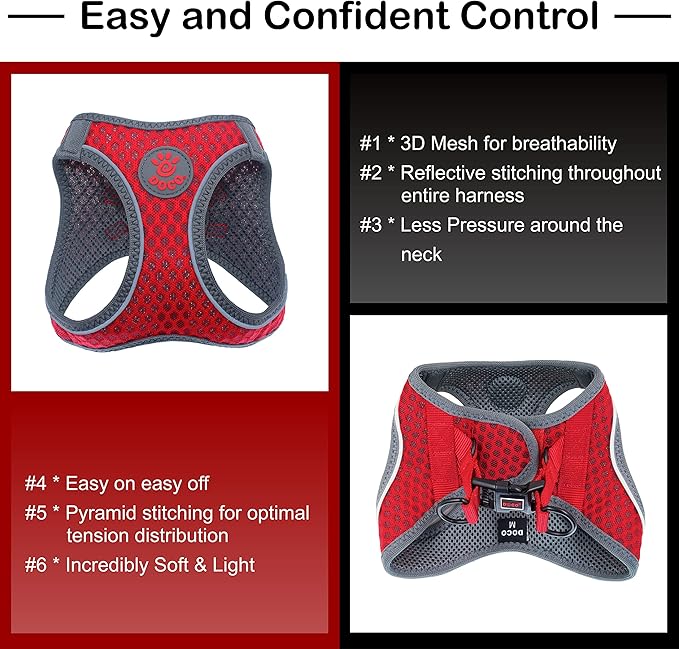 DOCO No Pull Dog Harness for Small Dogs | Adjustable Choke-Free Dog Vest with Breathable Air Mesh | Lightweight & Reflective for Training & Daily Walks – Red, Small (Chest 14.5–15.5 in, 6–10 lbs)