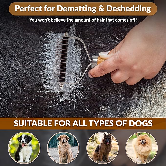 We Love Doodles Pet Dematting Comb and Pet Dematting Brush & Rake (Bundle) - Deshedding Undercoat Rake and Detangler Brush For Dogs, Comb Tool For Grooming, for Detangling Thinning and Shedding