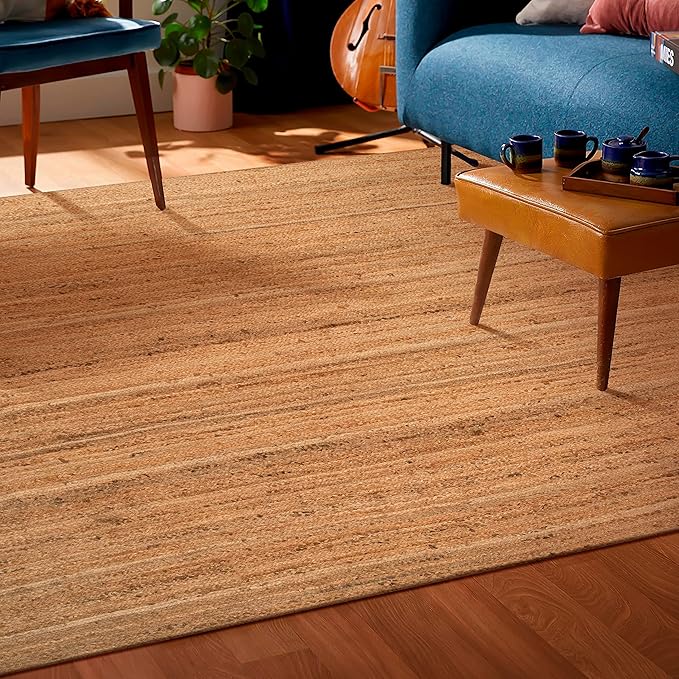 Hausattire Hand Woven Jute Braided Rug, 6'x9' ??Natural, Reversible Boho Entry Area Rugs for Kitchen, Living Room I Farmhouse Indoor Outdoor Decorative Floor Rug, 72x108 Inches