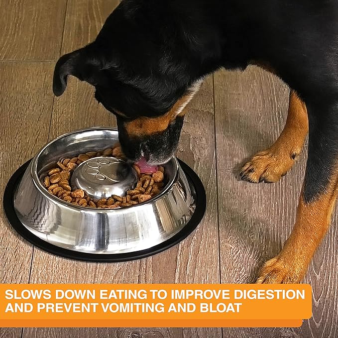 Neater Pet Brands Stainless Steel Slow Feed Bowl - Non-Tip & Non-Skid - Stops Dog Food Gulping, Bloat, Indigestion, and Rapid Eating (3 Cup)