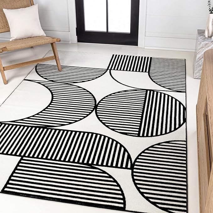 JONATHAN Y Nordby High-Low Arch Striped Black/White Indoor Area Rug, 5x8, Indoor, Non-Shedding, Stain Resistant for Bedroom, Living Room, Kitchen (SCN104G-5)