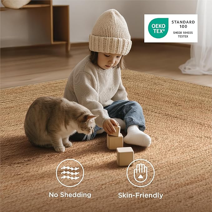 Bedsure 3x5 Printed Jute-Look Rug for Living Room, Machine Washable Rugs, Jute-Look Rug, Non-Slip Backing, Non-Shedding