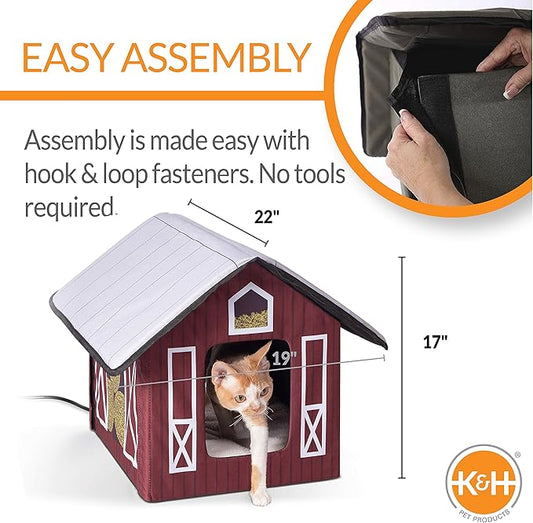 K&H Pet Products Heated Outdoor Cat House for Outside Pets in Winter, Weatherproof Outdoor House for Ferals, Insulated Kitty Shelter, 2 Doors, Waterproof Heated Cat Bed, Safety Listed - Barn 20W
